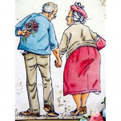 Bejaarde-Bejaarde echtpaar Hand in hand getekend - Vanaf 13,08 €