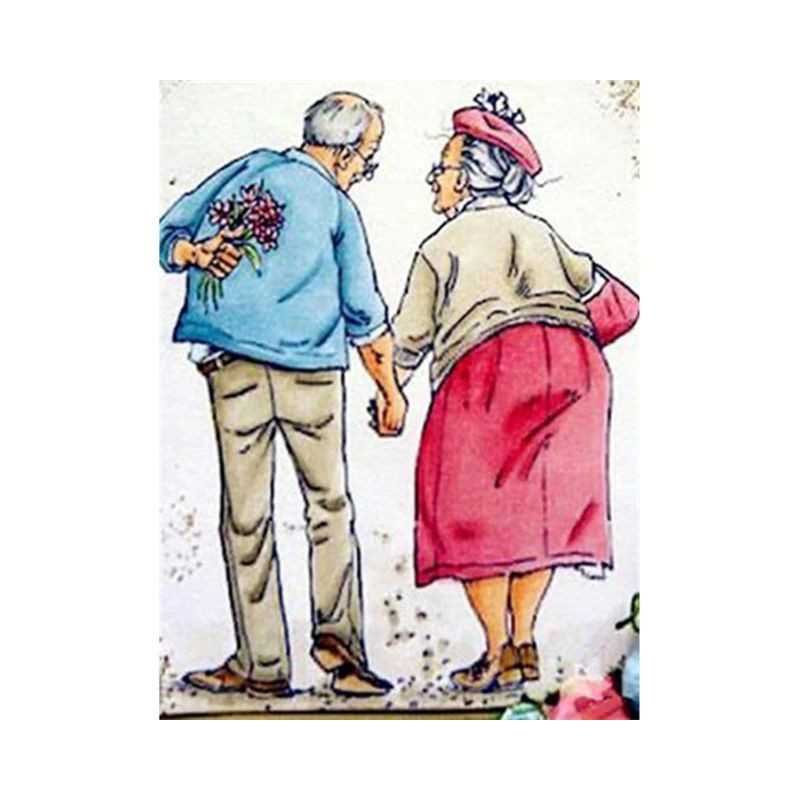 Bejaarde-Bejaarde echtpaar Hand in hand getekend - Vanaf 13,08 €