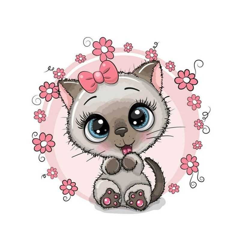 Kleine grappige dieren-baby kat roze bloemen- vanaf 14,28 €