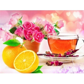 Diamond Painting Oranje en Roze Thee